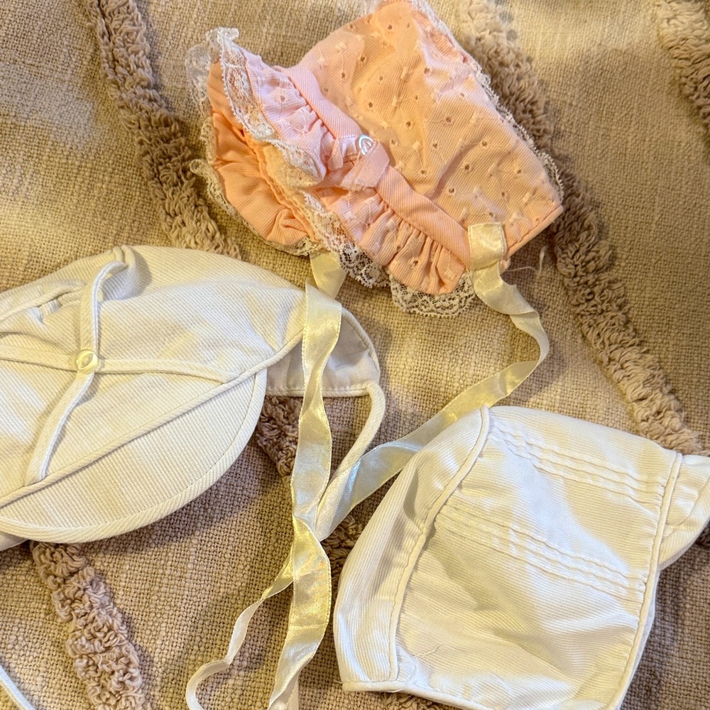 Vintage bundle of infant baby bonnet size small two boys one girl Total …